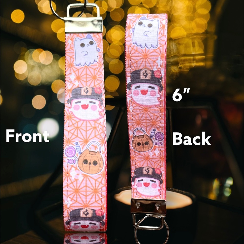 Cute kawaii hutao ghost spirit genshin impact wristlet, key fob. Spooky key fob